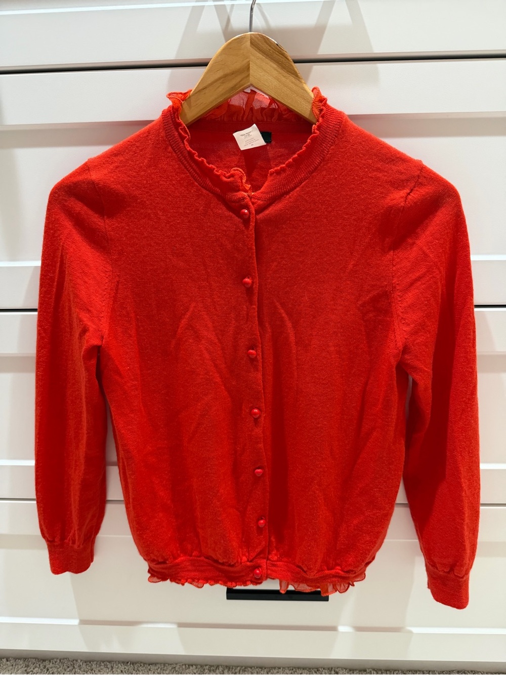 J.Crew Bright Flame Ruffle Trim Button-Up Merino Cardigan Medium